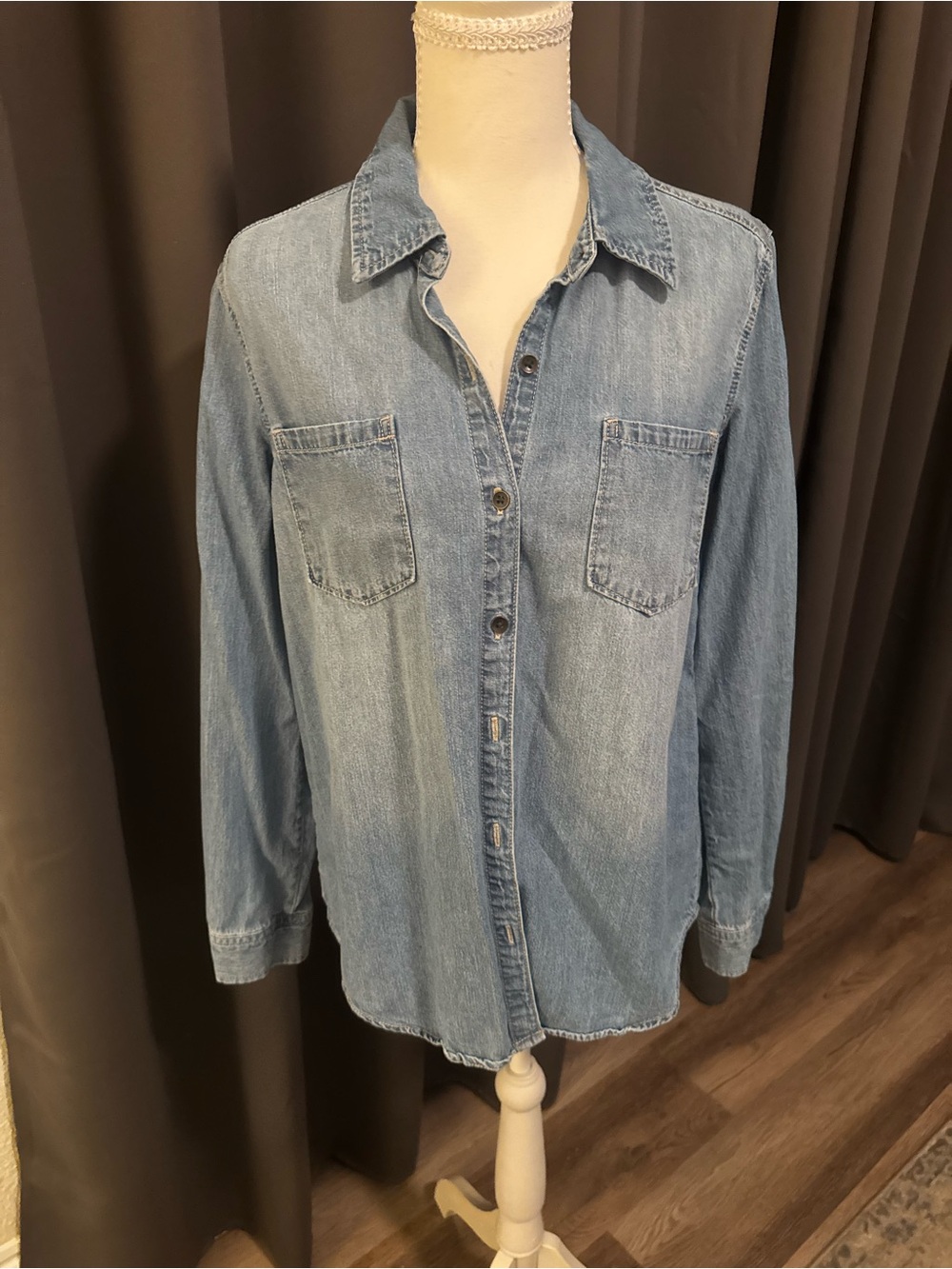 Plain Light Blue Denim Button Down Shirt